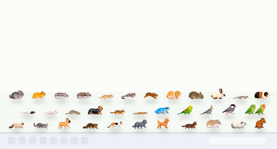 Animals Desktop preview with thirty-five animals above a desktop taskbar